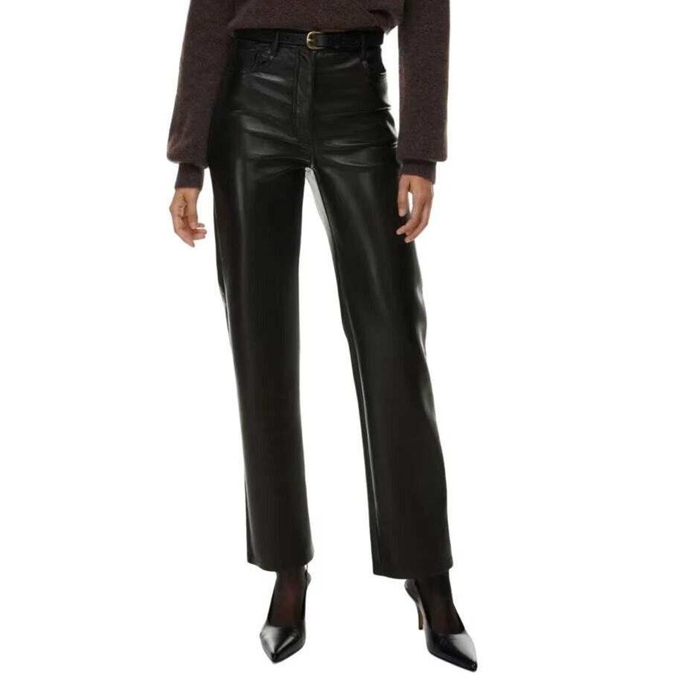 Aritzia Wilfred Vegan Leather Pants Black Straight Leg High Rise Womens 6 Melina